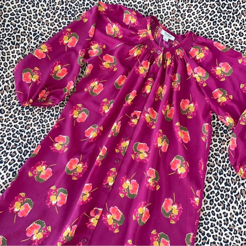 Tucker for Target Small Floral Dress Embossed Logo Button Down Half Sleeve Indie